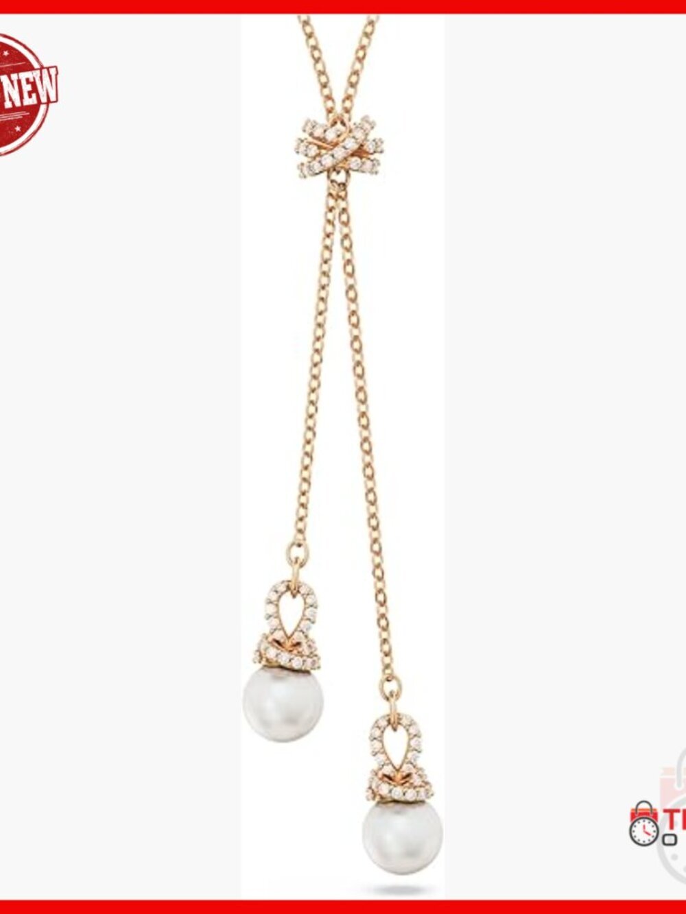 Y Pendant Necklace with Pearls and Crystals, Rose Gold Tone, 16.5-18.5 Inch